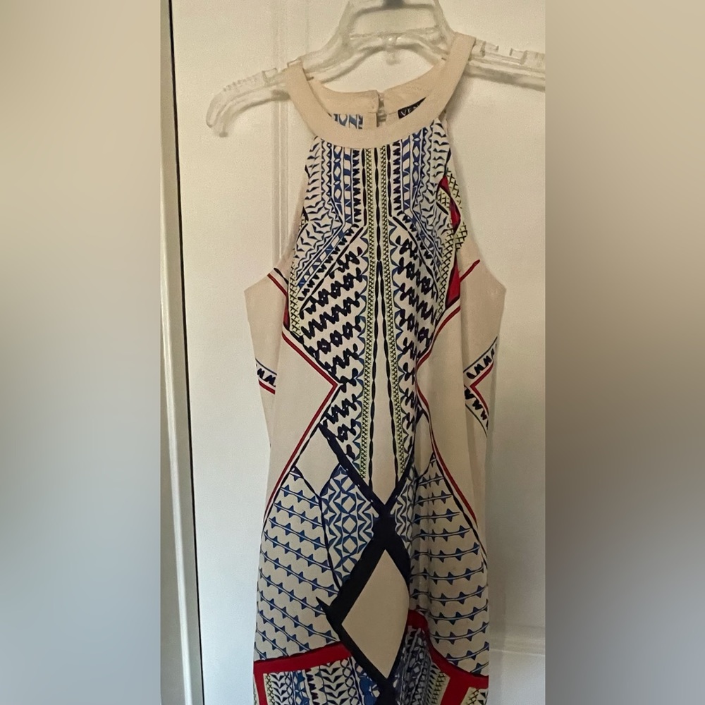New Venus Sleeveless Halter Neck Mini Dress Geometric Pattern Sheath Dress cream - Picture 4 of 9